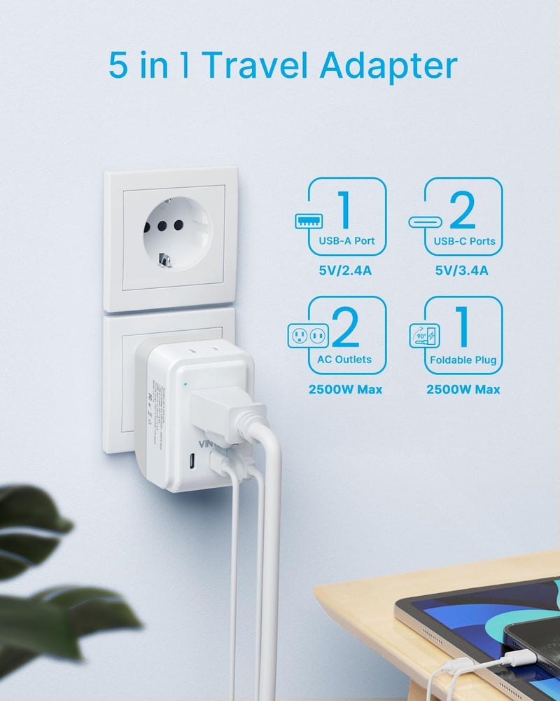 VINTAR 2 Pack Italy Travel Plug Adapter, Foldable Italy Power Adapter with 3 USB Ports(2 USB C) and 2 American Outlets, 3 Prong Grounded Type L Plug Adapter for US to Italy Rome Uruguay Chile - Image 5